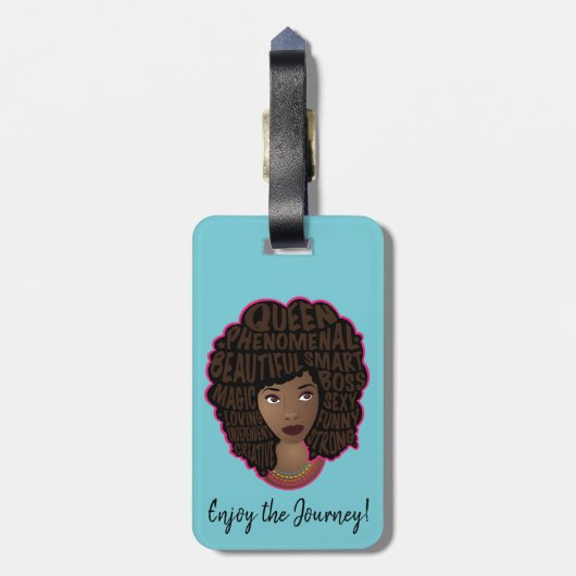 Stimulering van zwarte vrouwen, Natural Hair, Turq Bagagelabel (Achterkant verticaal)