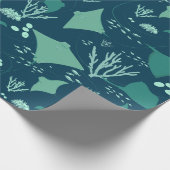 Sting Ray Patroon, Blauw Onderwater Marine Life Cadeaupapier (Hoek)