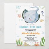 Stingray birthday party invitation kaart (Voorkant / Achterkant)
