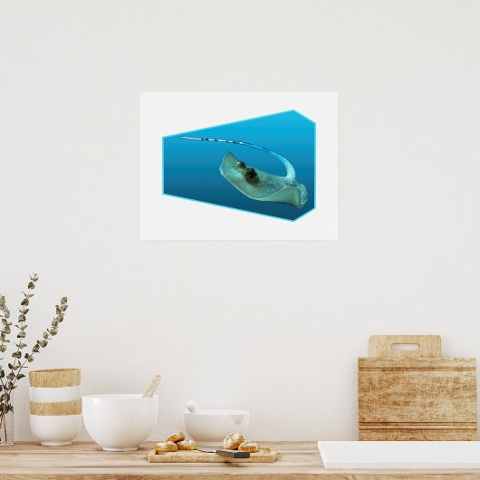 Stingray in beweging! Ontwerpverloop blauwe achter Poster (Keuken)
