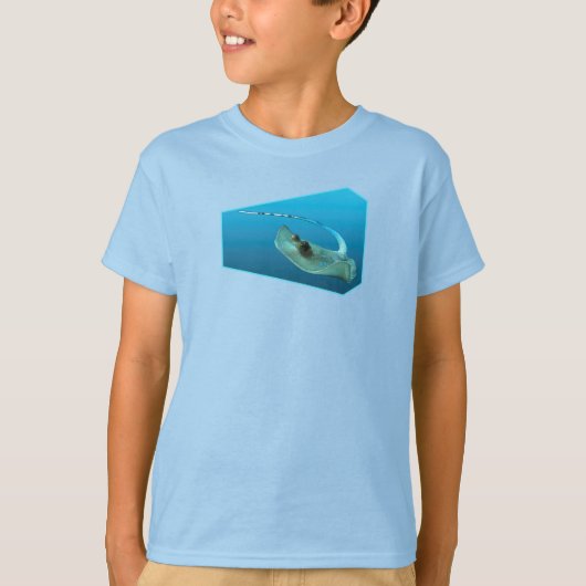 Stingray in beweging! Ontwerpverloop blauwe achter T-shirt (Voorkant)