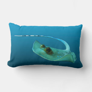 Stingray in beweging! Verloopblauwe achtergrond Kussen