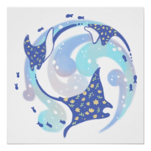 Stingray in de oceaan illustratie perfect poster (Voorkant)