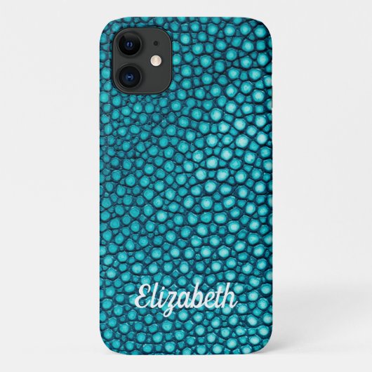 Stingray Skin Turquoise Print Naam Gepersonaliseer Case-Mate iPhone Case (Achterkant)