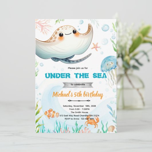 Stingray theme invite  kaart (Staand voorkant)