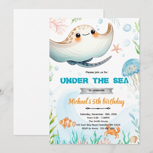 Stingray theme invite  kaart (Voorkant / Achterkant)