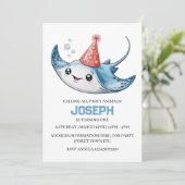 Stingray verjaardagsfeest uitnodiging zwembad (Staand voorkant)