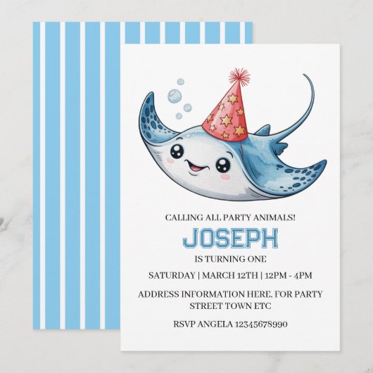 Stingray verjaardagsfeest uitnodiging zwembad (Voorkant / Achterkant)