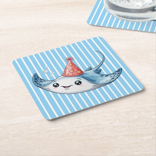 Stingray verjaardagsfeestje kartonnen onderzetters (Schuin)