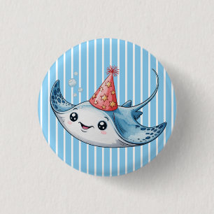 Stingray verjaardagsfeestje ronde button 3,2 cm