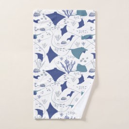 Stingrays Aquatic Wildlife Blauw en Wit Handdoek