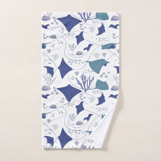 Stingrays Aquatic Wildlife Blauw en Wit Handdoek (Handdoek)