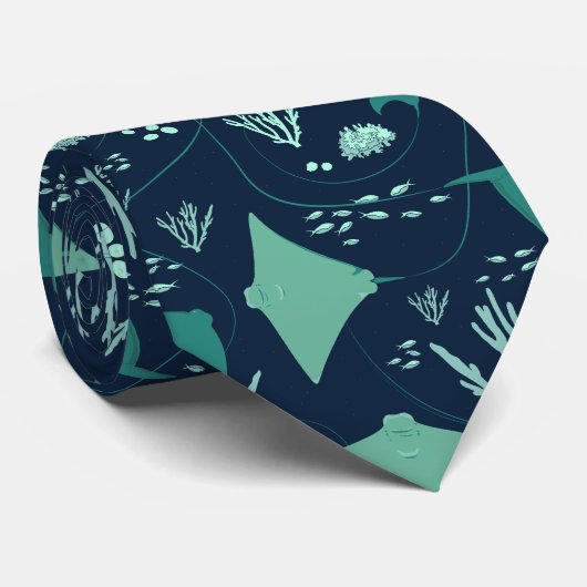 Stingrays en Vissen Onderwater Pattern Stropdas (Opgerold)