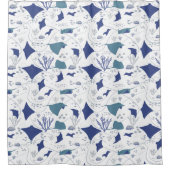 Stingrays Onderwater Wereld Blauw en Wit Douchegordijn (Voorkant)