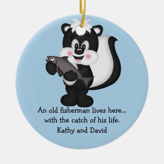 Stinkdier en vis keramisch ornament (Voorkant)