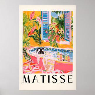 Stinkdier in badkuip kunstprint mid-century roze poster