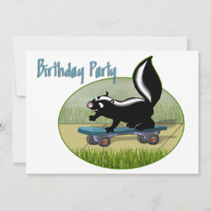 Stinkdier in een skateboard Birthday Invitation Kaart