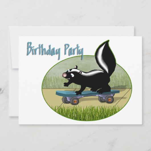 Stinkdier in een skateboard Birthday Invitation Kaart (Voorkant)