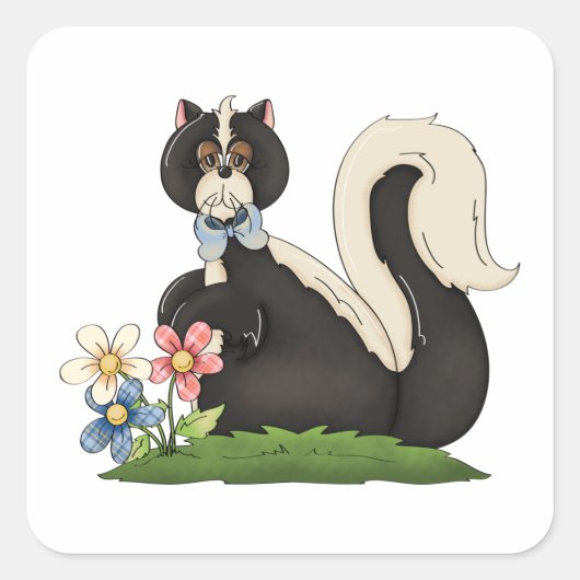 Stinkdier met bloemen vierkante sticker (Voorkant)