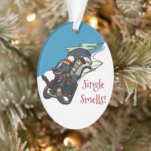 Stinkdier op een gesleed Jingle Smells! kerstCarto Ornament (Boom)