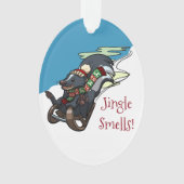 Stinkdier op een gesleed Jingle Smells! kerstCarto Ornament (voorkant)