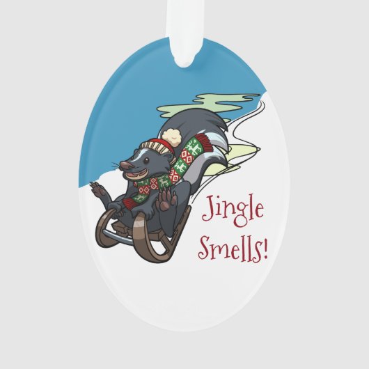 Stinkdier op een gesleed Jingle Smells! kerstCarto Ornament (achterkant)