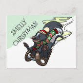 Stinkdier op een gesmeed, smelly kerstslaapCartoon Feestdagenkaart (Voorkant)