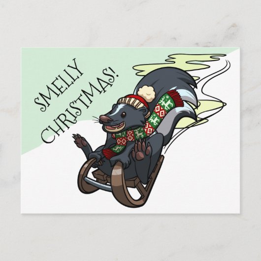 Stinkdier op een gesmeed, smelly kerstslaapCartoon Feestdagenkaart (Voorkant)
