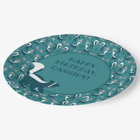 Stinkdieren en bloemen Donkere Blauwgroen Groen, o Papieren Bordje (Gekanteld)