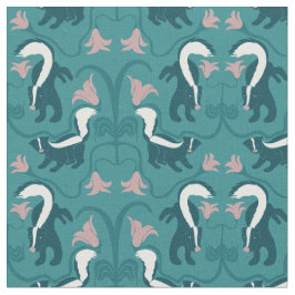 Stinkdieren en bloemen Donkere Blauwgroen Groen Stof