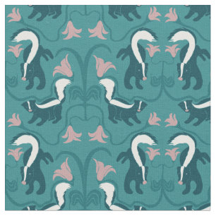 Stinkdieren en bloemen Donkere Blauwgroen Groen Stof