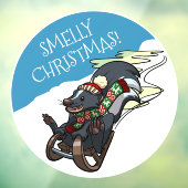 Stinkende kerst! Skunk op een slee Xmas Cartoon Raamsticker (Vel 3)
