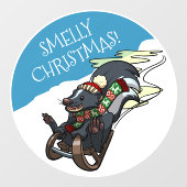 Stinkende kerst! Skunk op een slee Xmas Cartoon Raamsticker (Vel)