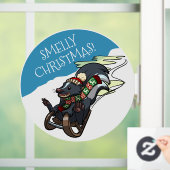 Stinkende kerst! Skunk op een slee Xmas Cartoon Raamsticker (Huis)