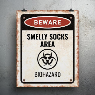Stinkende sokken gebied bord met biohazard icoon poster