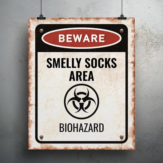 Stinkende sokken gebiedsbord met biohazard icoon poster