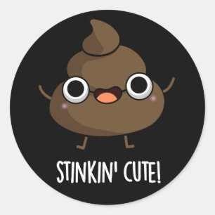 Stinkin Cute Funny Poo Pun Dark BG Ronde Sticker