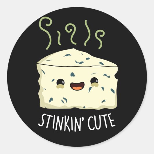 Stinkin Schattige Funny Cheese Pun Dark BG Ronde Sticker (Voorkant)