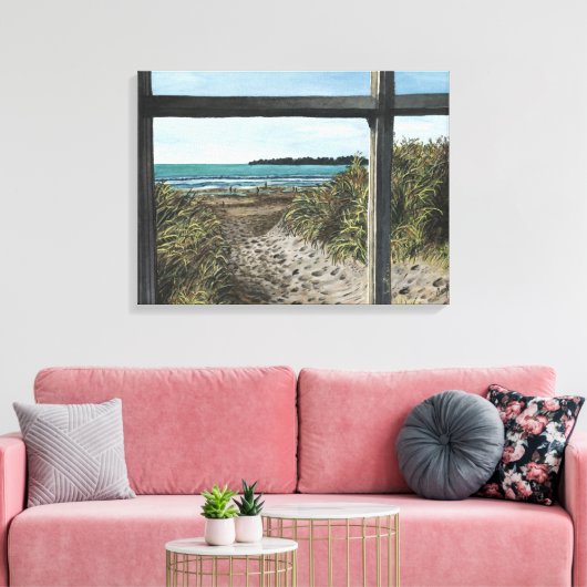 Stinson Beach Waterverf Painting California Canva Canvas Afdruk (Insitu (Woonkamer))