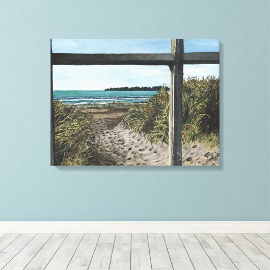 Stinson Beach Waterverf Painting California Canvas Afdruk (Insitu (Houten vloer))