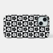 Stip bloem zwart wit iPhone 15 case (Achterkant horizontaal)