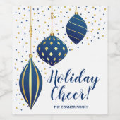 Stip-feestdag met blauw goudkerstsierfeest wijn etiket (Enkel label)