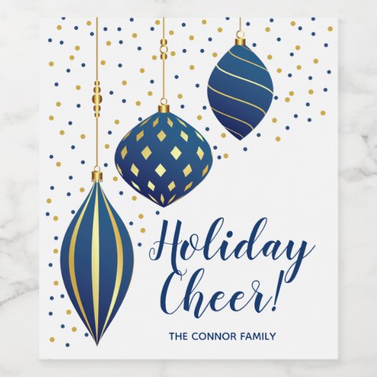Stip-feestdag met blauw goudkerstsierfeest wijn etiket (Enkel label)