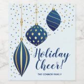 Stip-feestdag met blauw goudkerstsierfeest wijn etiket (Enkel label)