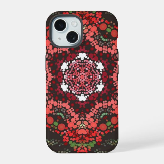 Stip Mandala Rood Groen en Wit iPhone 15 Case (Achterkant)