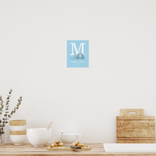 Stippel Olifant Initiaal Monogram Babykamer Poster (Keuken)