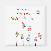 stippelbomen & schattige vogels opslaan datum / ge magneet (Voorkant)