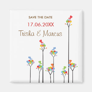 stippelbomen & schattige vogels opslaan datum / ge magneet