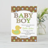 Stippen Baby Boy Duck Baby shower Uitnodiging (Staand voorkant)