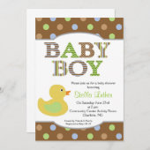 Stippen Baby Boy Duck Baby shower Uitnodiging (Voorkant / Achterkant)